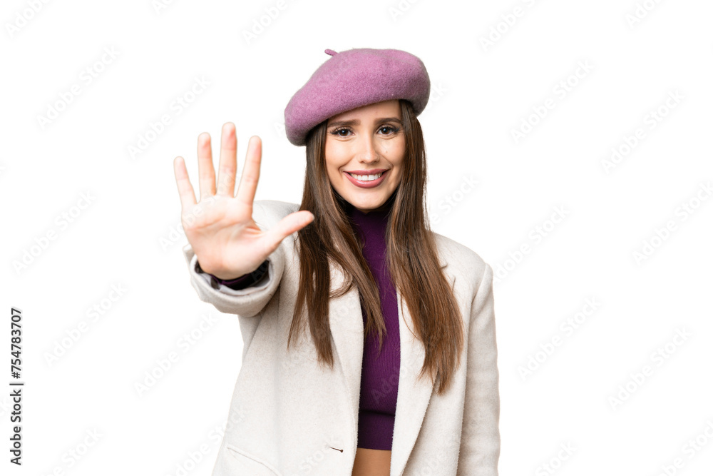 Young beautiful woman over isolated chroma key background counting five with fingers Young beautiful woman over isolated chroma key background counting five with fingers