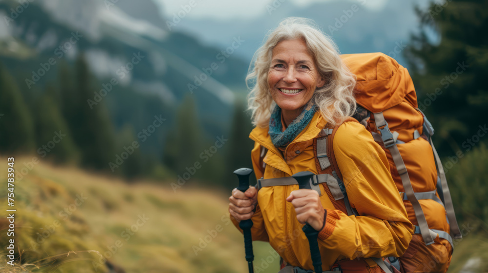 An elderly person with an active lifestyle enjoys a walk in nature, showcasing health and outdoor activity. Ai generative An elderly person with an active lifestyle enjoys a walk in nature, showcasing health and outdoor activity. Ai generative