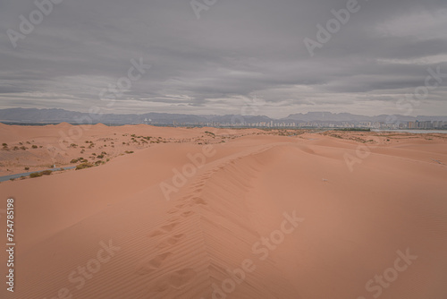 View on Wuhai City  Inner Mongolia  China from the desert