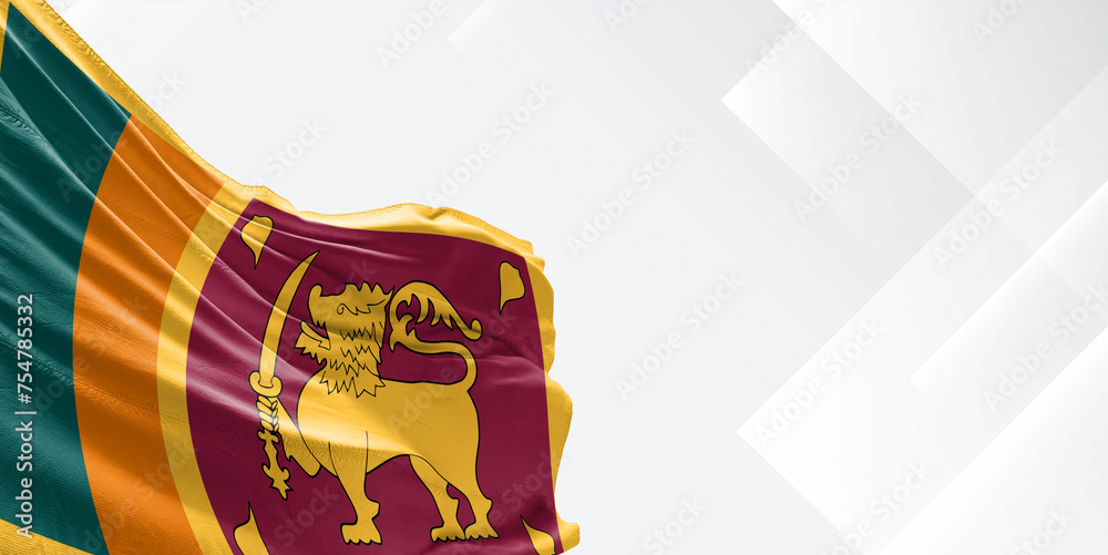 Sri Lanka national flag cloth fabric waving on beautiful white Background. Sri Lanka national flag cloth fabric waving on beautiful white Background.