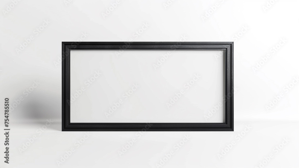 Mockup of a black wood rectangular horizontal frame hanging on a white textured wall mockup Mockup of a black wood rectangular horizontal frame hanging on a white textured wall mockup
