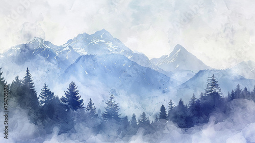 mountains landscape watercolor style © Yuwarin