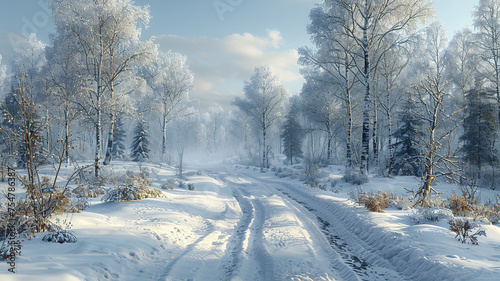 Enchanting winter landscape with snow-covered trees