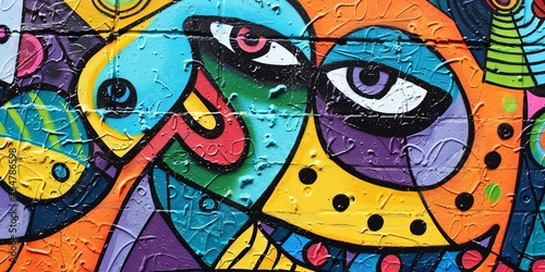 Vibrant graphic depiction of street mural with intricate details. photo