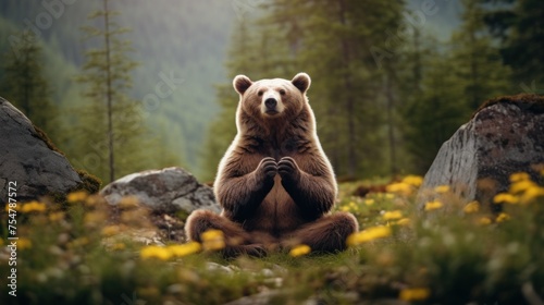 Bear sitting and meditating.