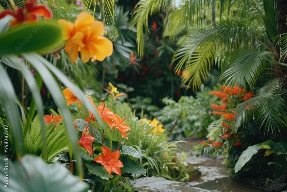A lush green jungle with a path through it A lush green jungle with a path through it