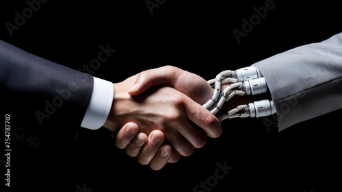 Businessman shaking hands with robot cyborg ai chatbot © ALA