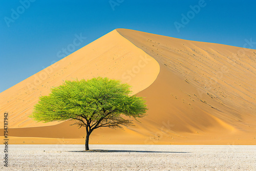 Namibian Desert Landscape, Sossusvlei Dunes with Dead Trees, Arid and Scenic Travel Destination