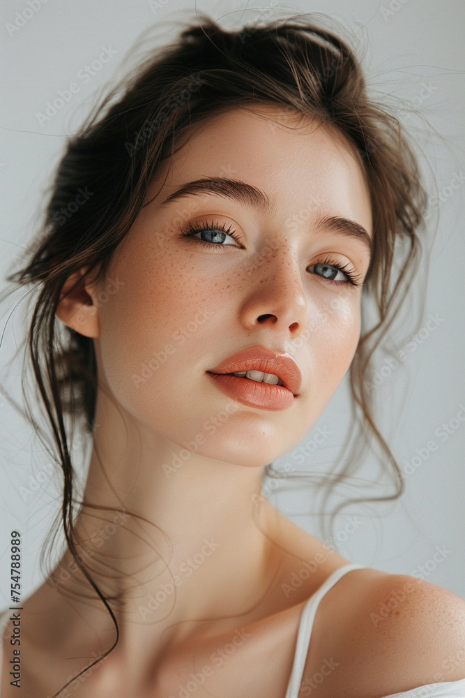 Naklejka premium Serene beauty of a young woman with perfect skin light makeup