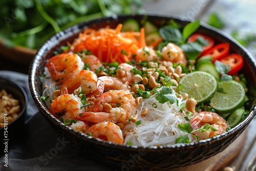 A salad made with Thai thin noodles and seafood.