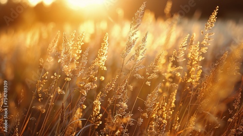 Field of Tall Grass With Sun Setting