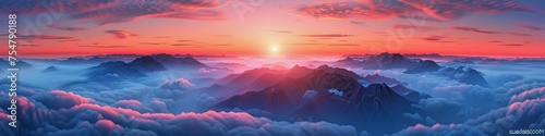 Sunset Over Mountain Range With Clouds