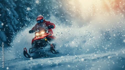 Person Riding Snowmobile in the Snow