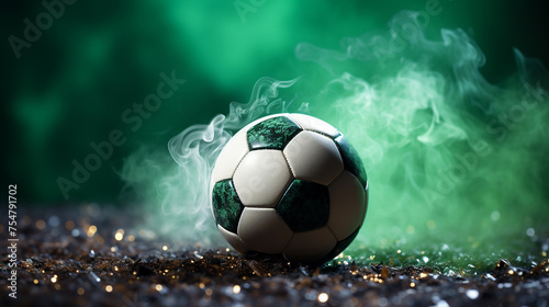 Soccer ball with fire on a dark background, a bright flame symbol background