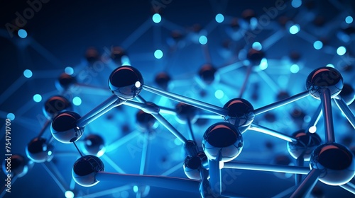 Abstract background imagery featuring nanotechnology atom and molecule themes.