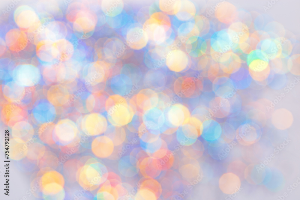 Colorful Bokeh Lights as Soft Pastel Background, Abstract bokeh background, natural flare from lights,  blurred round texture as holiday backdrop, celebration fon with optical effect