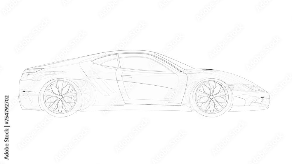 3d rendering - side view of a concept car