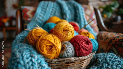 Basket of Yarn on Blanket