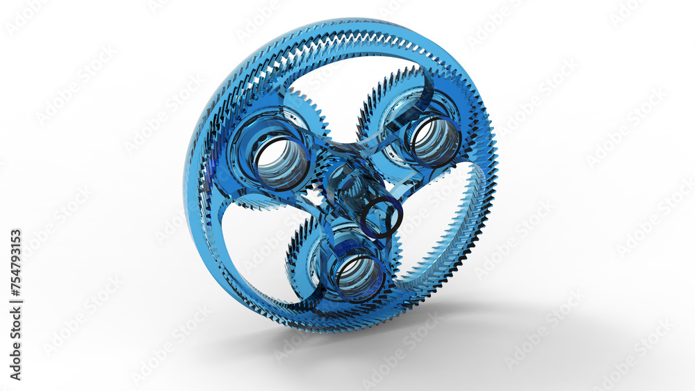 3D rendering - glass planetary gears assembly 3D rendering - glass planetary gears assembly
