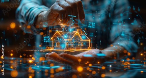 Hand Touching House on Digital Screen