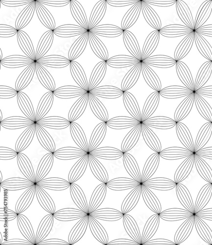 Vector seamless texture. Modern geometric background. Mesh with abstract flowers made of thin threads.