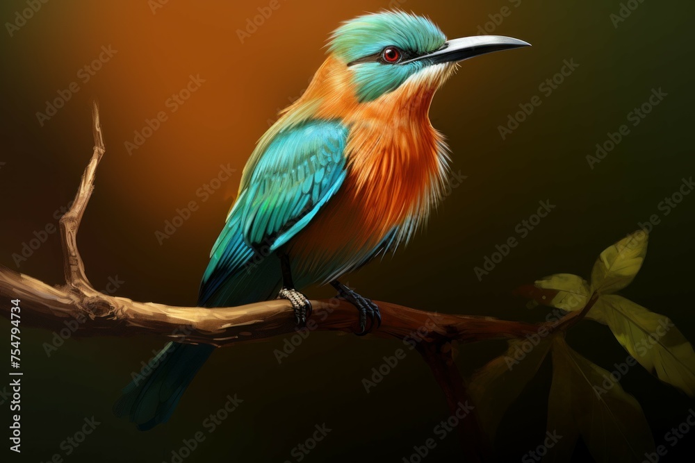 Exotic Motmot bird fullbody. Wild tree tail. Generate Ai Exotic Motmot bird fullbody. Wild tree tail. Generate Ai