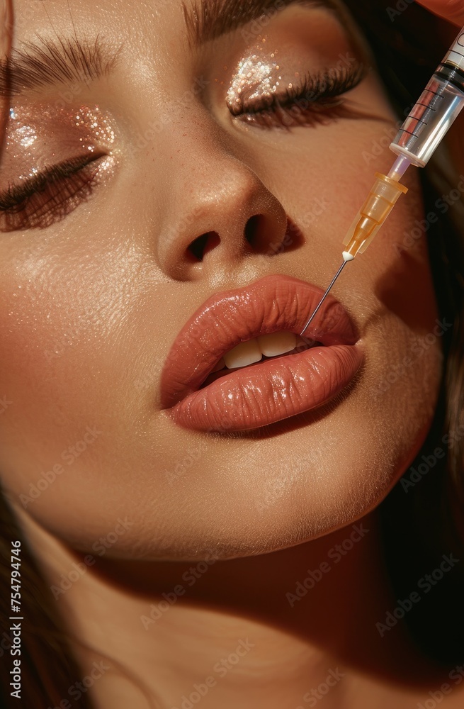 Obraz premium Close-up portrait of beautiful girl getting skin anti aging treatment