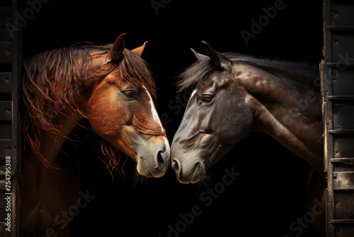 Pair of horses, Horses in love, dark background © wendi