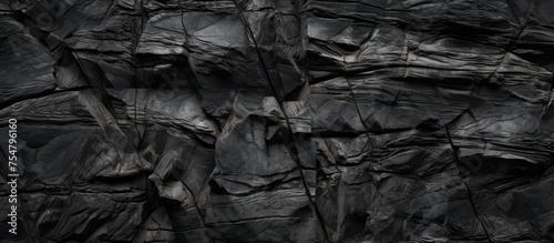 A black and white photograph showcasing a rugged rock face, with distinct patterns and textures visible. The image captures the natural details of the rock formation.