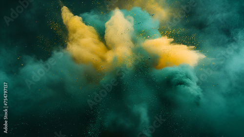 green and yellow Holi powder explosion, generative ai