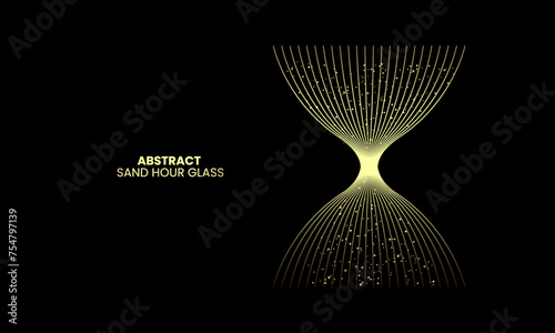 Hourglass from gold light lines and golden, Hourglass, golden line, Black background, Technology Background. 