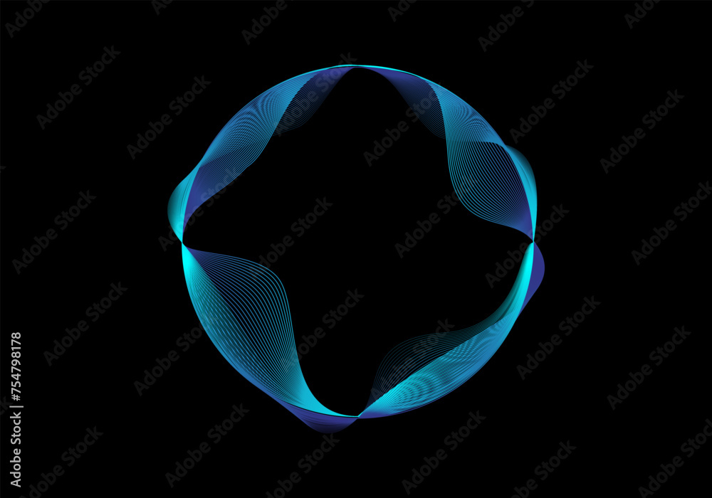 Abstract blue circle line wave round frame background, coloured circle with swirl effect, Black Background, Technology Background. - obrazy, fototapety, plakaty 