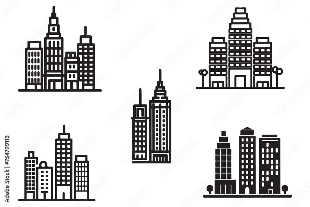 City Skyline Panoramic With Buildings Vector On White Background