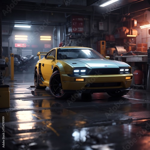 Garage cyberpunk concept art future realistic, Factory Industrial Equipment and Machinery,