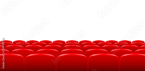 Movie theater hall with seat rows for audience and cinema projector. Vector