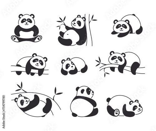 Collection of cute panda with various posing