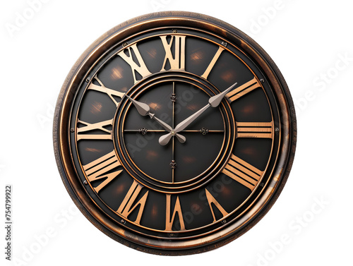 wall clock cutout with roman numerals png isolated on white and transparent background
