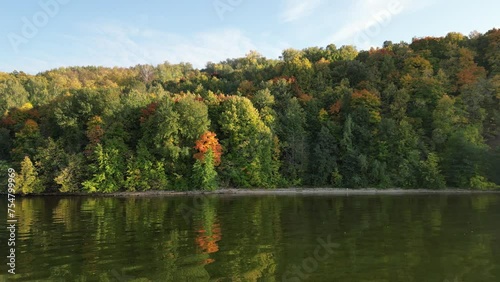 Wallpaper Mural View of the shore of a lake in America in autumn. The forest begins to turn yellow. Torontodigital.ca