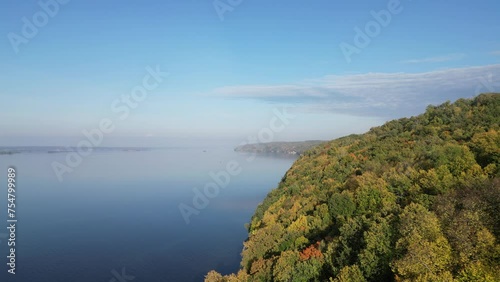 Wallpaper Mural Nature in Russia as seen from a drone. Blue sky, white clouds, forest, river. Torontodigital.ca