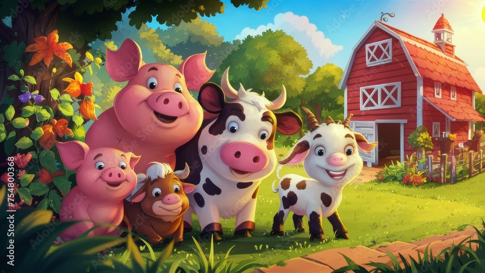 Fototapeta premium A fun farm with pets