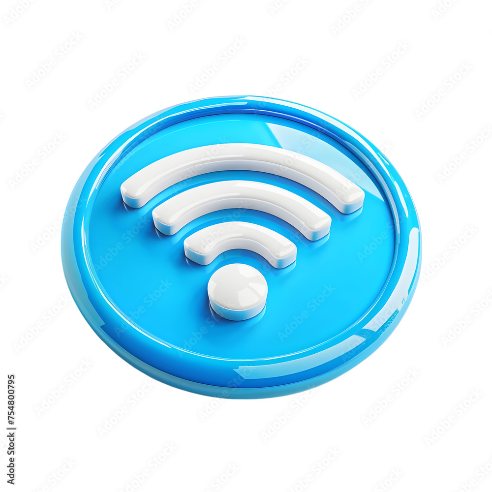 3D render WiFi Round Glossy Icon on Transparent Background 3D render WiFi Round Glossy Icon on Transparent Background