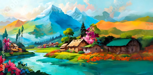 vibrant color landscape generative Ai