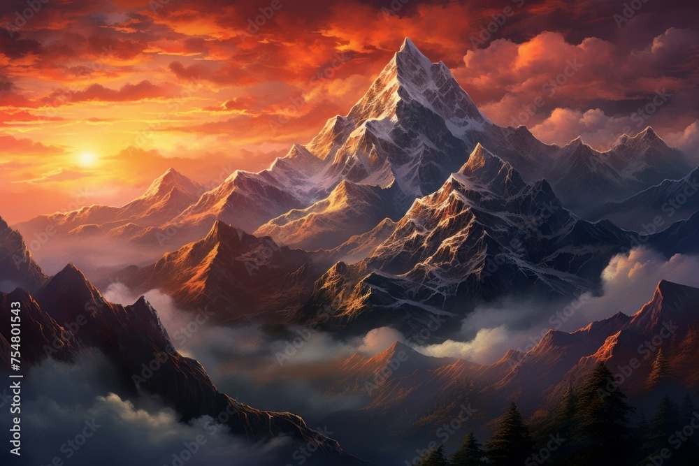 Ethereal Mountain range mist. Water hill. Generate Ai Ethereal Mountain range mist. Water hill. Generate Ai