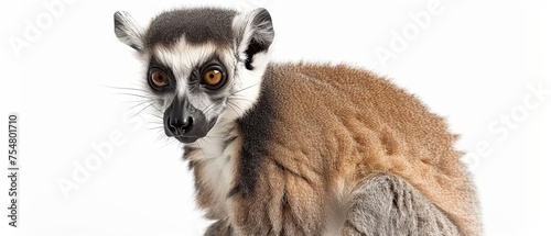  a close - up of a ring tailed lemur looking at the camera with a curious look on its face. © Jevjenijs