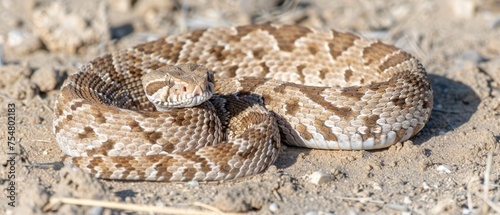  a close up of a snake on the ground with its head in the middle of the snake's body.