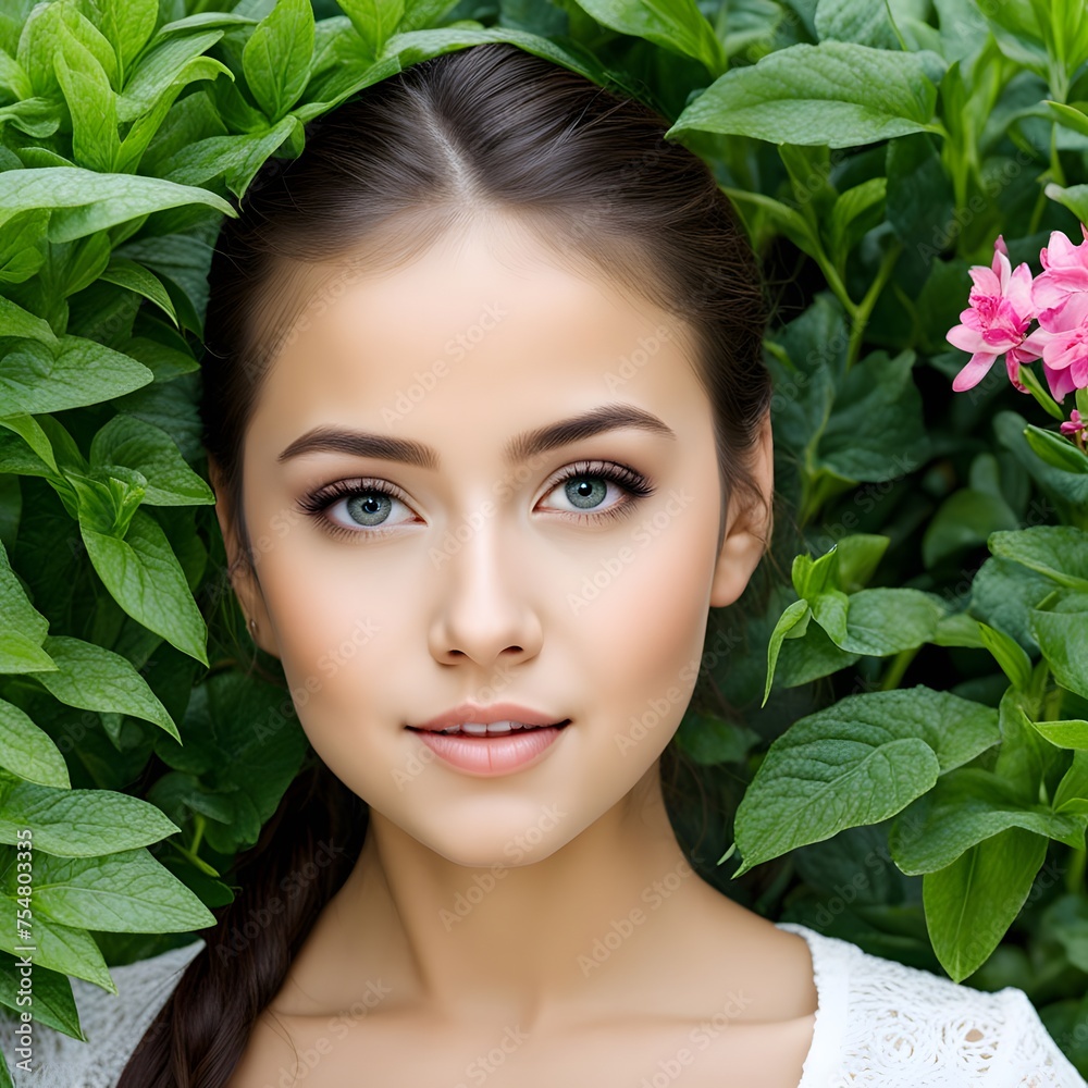 beautiful girl face closeup and standing in gradern beautiful girl face closeup and standing in gradern