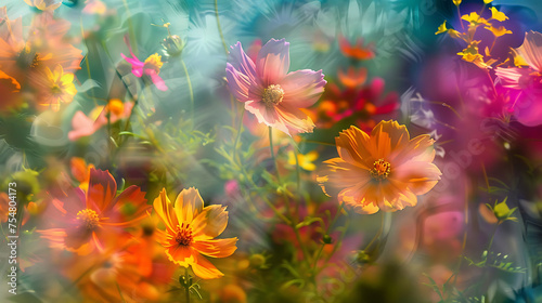 Beautiful cosmos flowers in soft color and blur style for background.
