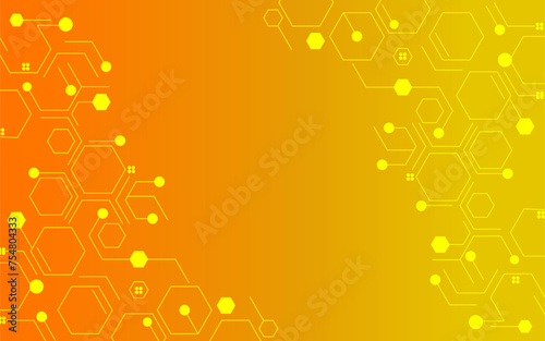 Technology background vector abstract futuristic circuit board hexagonal technology illustration high end computer connection system. orange gradient background Hi-tech digital concept.