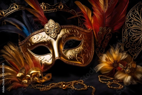 venetian carnival masks, Immerse yourself in the allure of Venetian tradition with a captivating image featuring a mask carnival Venice masquerade venetian party background © SANA