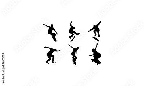 skate board silhouette vector, silhouette of skate board people,